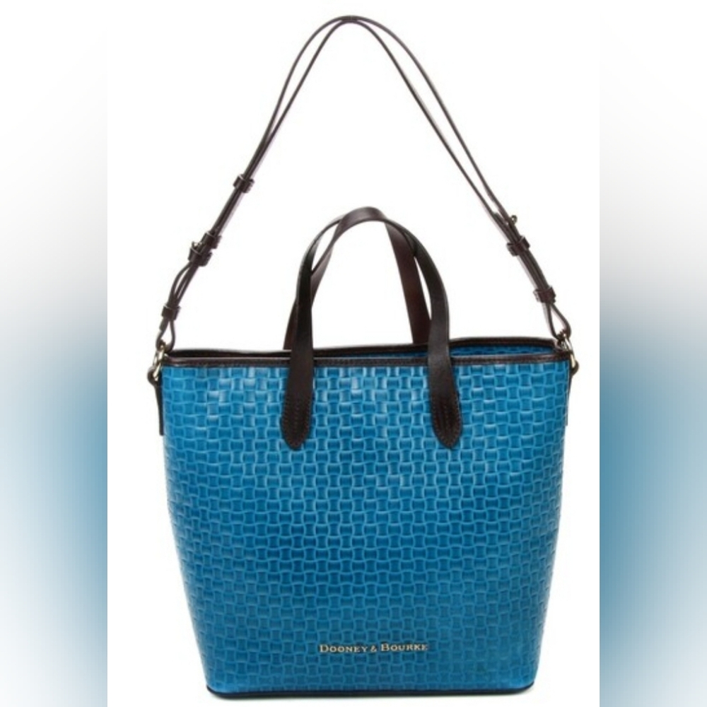 NEW Dooney & Bourke LILLIANA Woven Embossed Teal Leather Shopper Tote Bag Purse